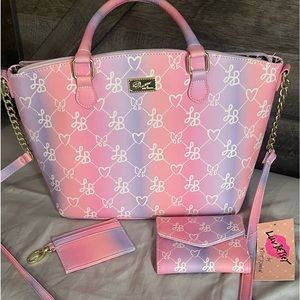 Luv Betsey Johnson Pink and Purple Ombré purse with card holder and wallet